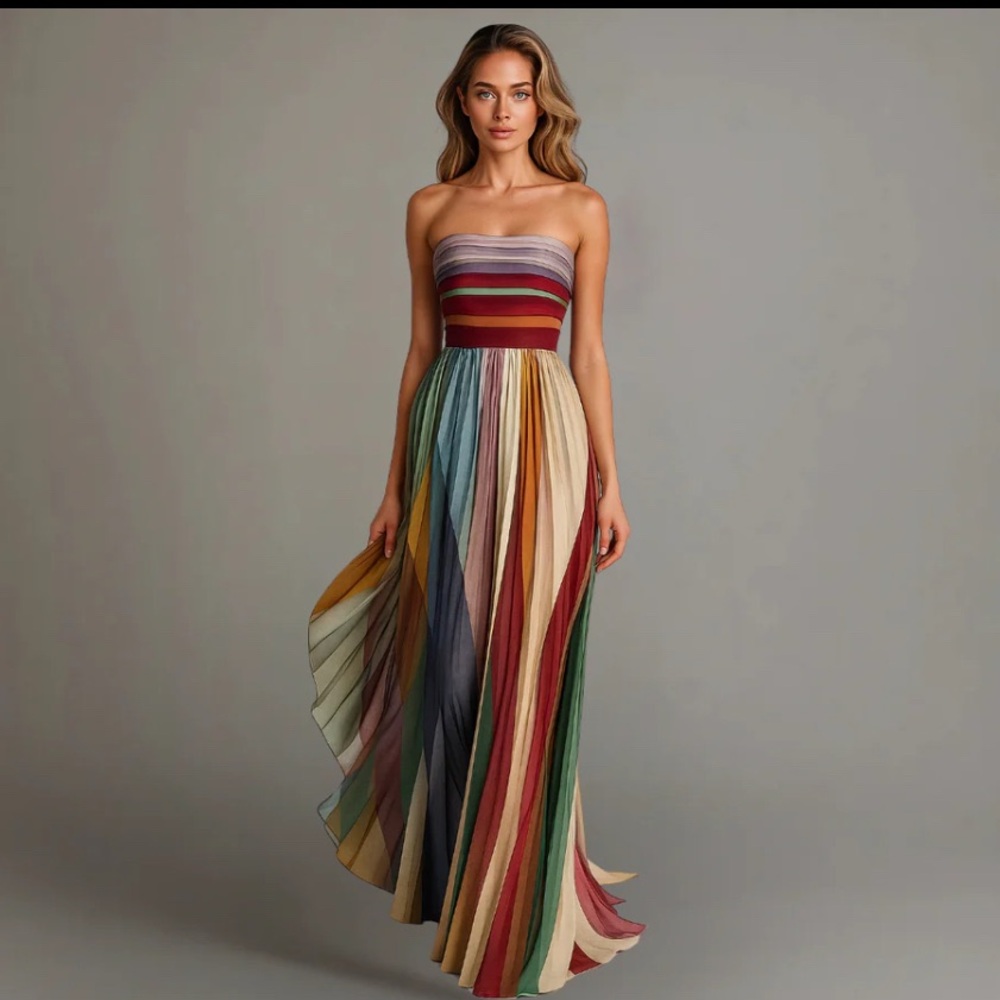 Multicolor Strapless Maxi Dress